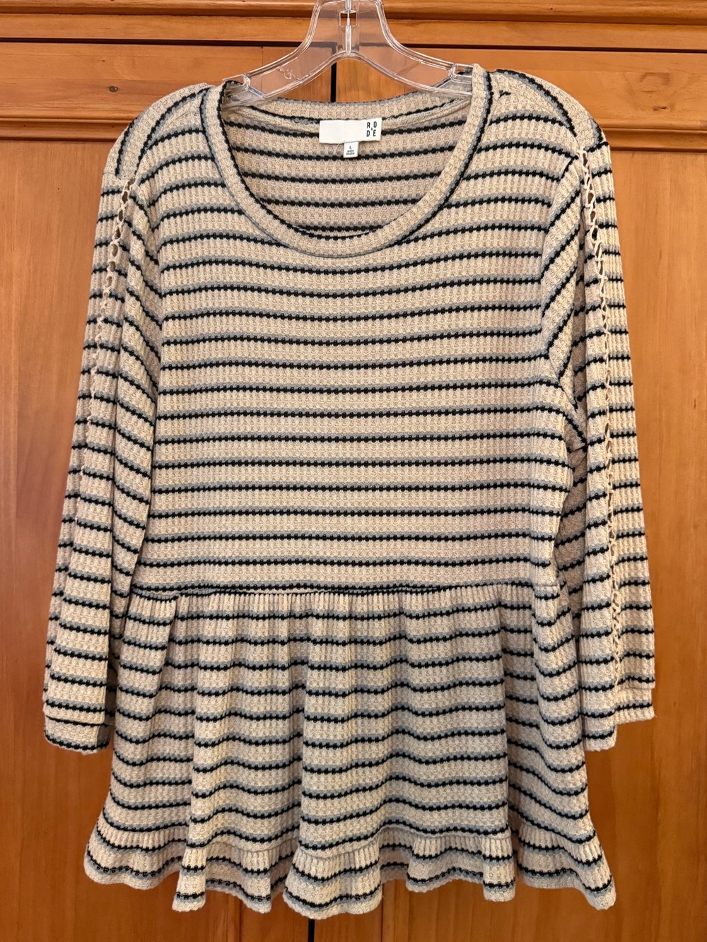 Anthropologie RO&DE Oatmeal Gray Black Stripe Tunic Top L